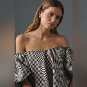 NWT Anthropologie Maeve Puff-Sleeve Off-The-Shoulder Gingham Top